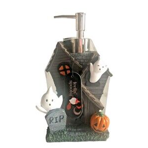 Halloween Haunted House Soap Pump Dispenser Ghost Pumpkin Spooky Tombstone Resin